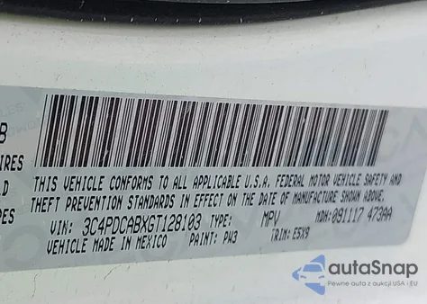 2016 Dodge Journey Se из США, поврежденный, VIN 3C4PDCABXGT128103